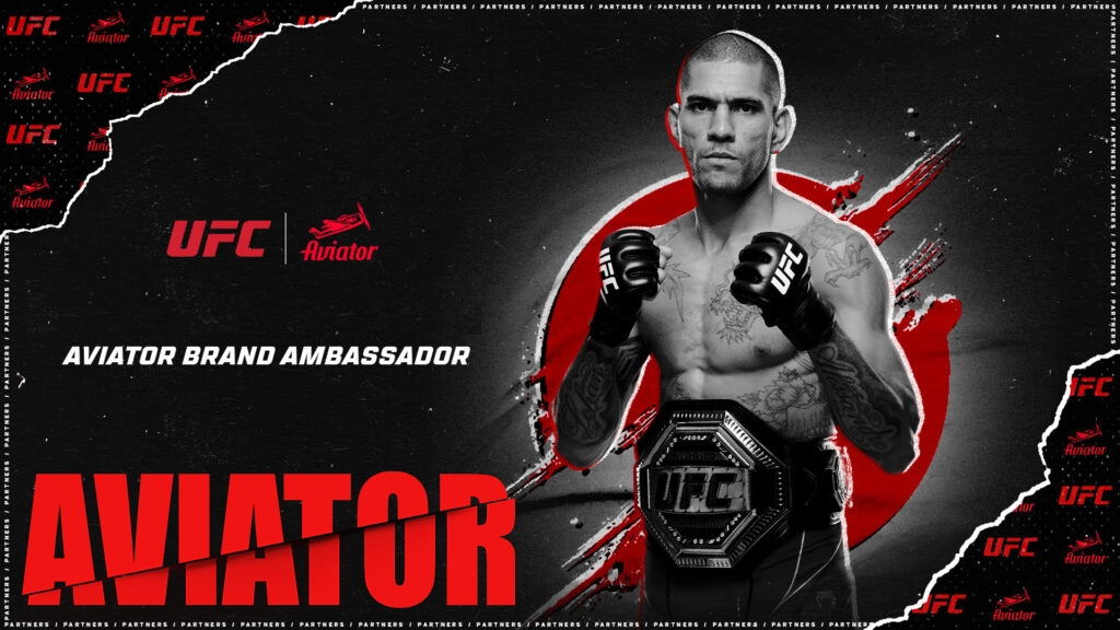 Alex piraira is pictured with the Aviator and UFC logo